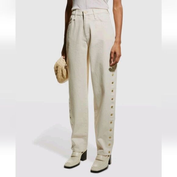 Triarchy Women's Beige Tear Away Straight-Leg Jeans Pants Size 32 - Picture 1 of 11